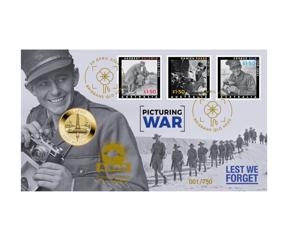 2024 Brisbane ANDA Overprint Lest We Forget - Picturing War PNC with Perth Mint $1