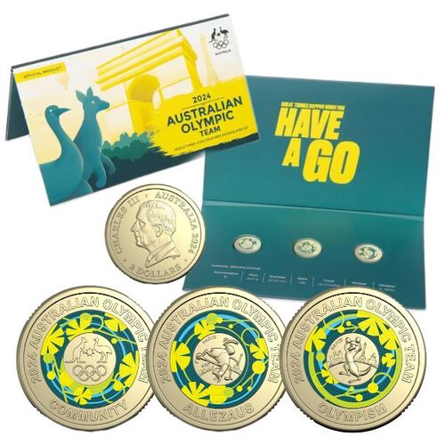2024 $2 Australian Olympic Team Coloured Uncirculated Three-Coin Set