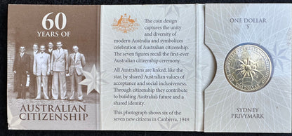 2009 $1 60 Years of Australian Citizenship S Mintmark carded coin