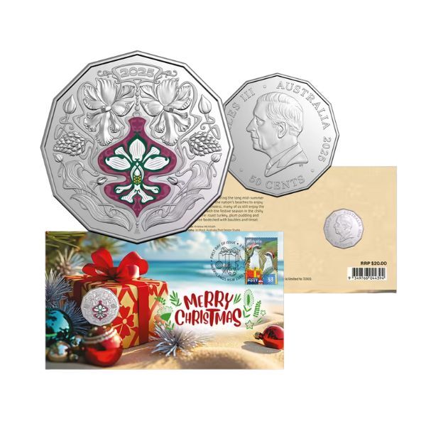 2025 50c Christmas Festive Florals Stamp and Coin Cover PNC (RAM)