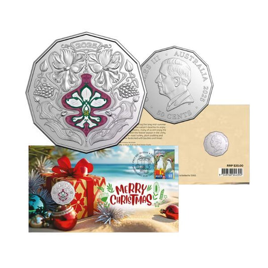 2025 50c Christmas Festive Florals Stamp and Coin Cover PNC (RAM)