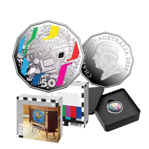 2026 50c 70th Anniversary of Australia’s First TV Broadcast Coloured Silver Proof Coin