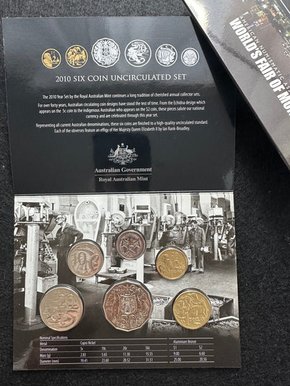 2010 Royal Australian Mint Boston World Money Fair Uncirculated Six Coin Set