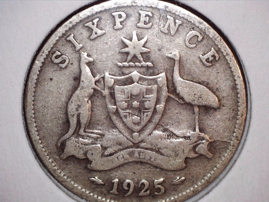 1925 Australian Six Pence - 92.5% Silver - Die Crack Error