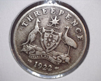 1922 Australian Three Pence - 92.5% Silver - Rotation Error