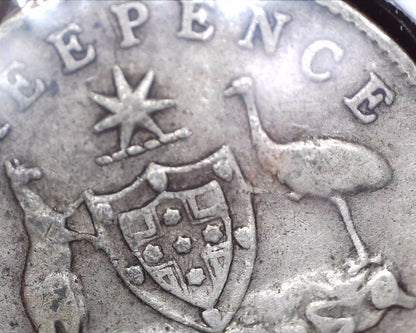 1927 Australian Three Pence - 92.5% Silver - Break in Emu Leg Error