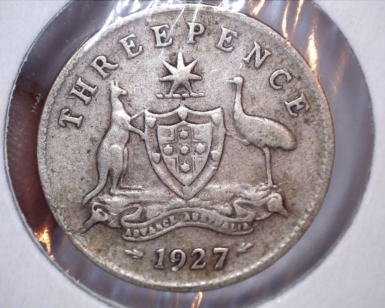 1927 Australian Three Pence - 92.5% Silver - CUD Error