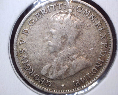 1927 Australian Three Pence - 92.5% Silver - Break in Emu Leg Error