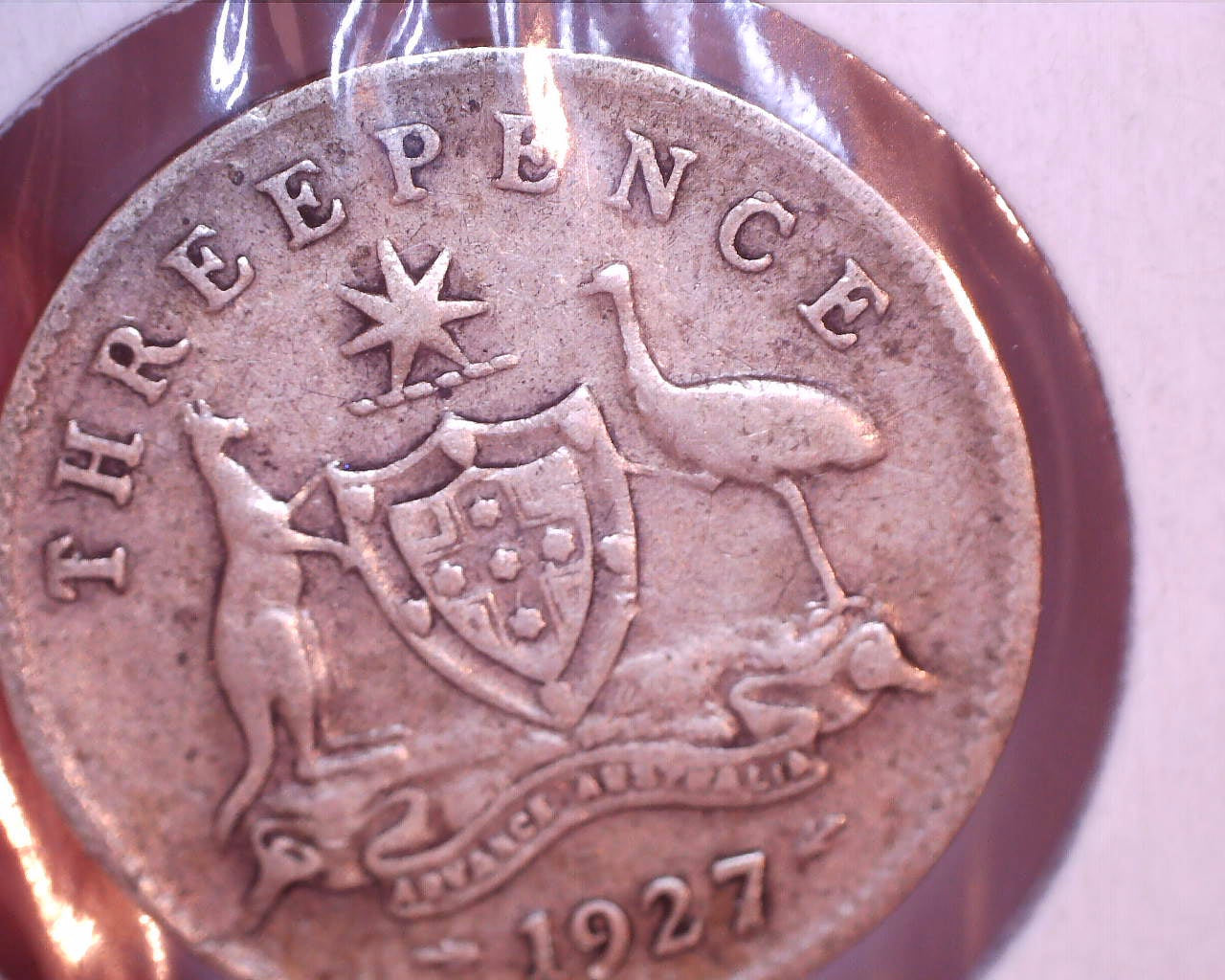 1927 Australian Three Pence - 92.5% Silver - CUD Error