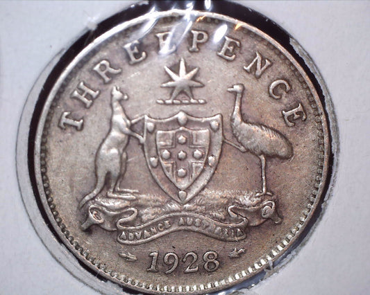 1928 Australian Three Pence - 92.5% Silver - Doubling Error