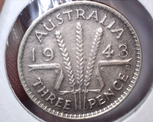 1943 D Australian Three Pence - 92.5% Silver - Die Crack Error