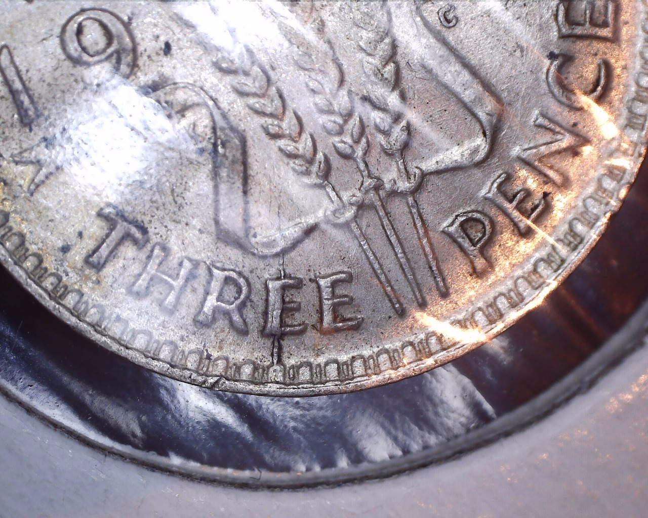 1943 D Australian Three Pence - 92.5% Silver - Die Crack Error