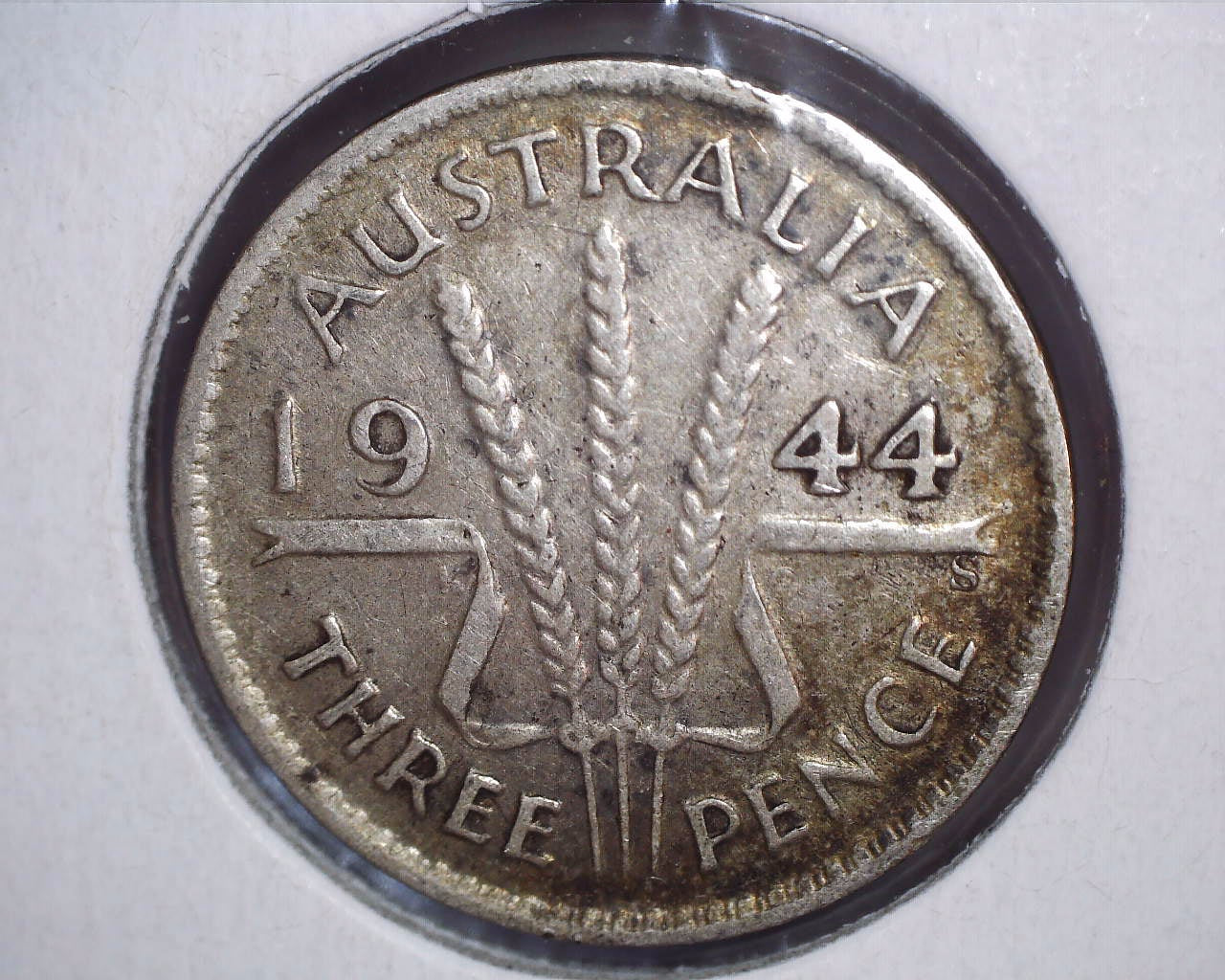 1944 - S Australian Three Pence - 92.5% Silver - High Mintmark Error