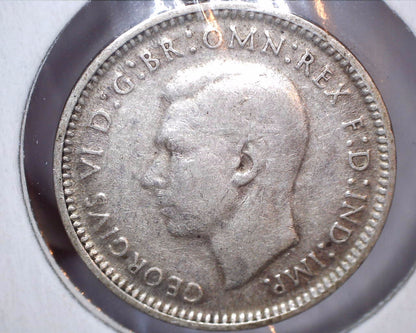 1944 - S Australian Three Pence - 92.5% Silver - Filled 4 Error