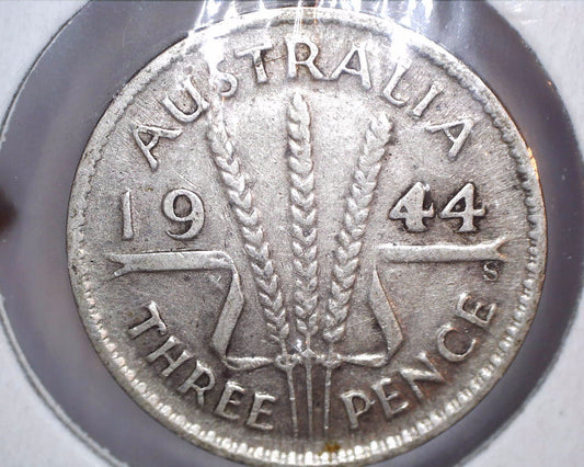 1944 - S Australian Three Pence - 92.5% Silver - Filled 4 Error