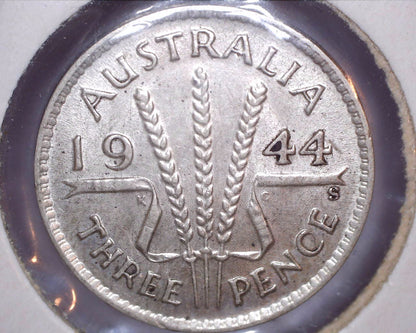 1944 - S Australian Three Pence - 92.5% Silver - No Serif on Mintmark Error