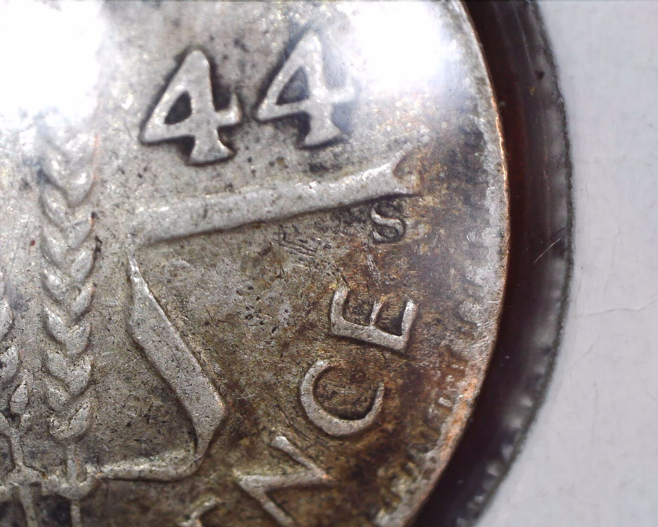 1944 - S Australian Three Pence - 92.5% Silver - High Mintmark Error