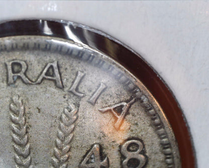 1948 Australian Three Pence - 50% Silver - Die Crack Error