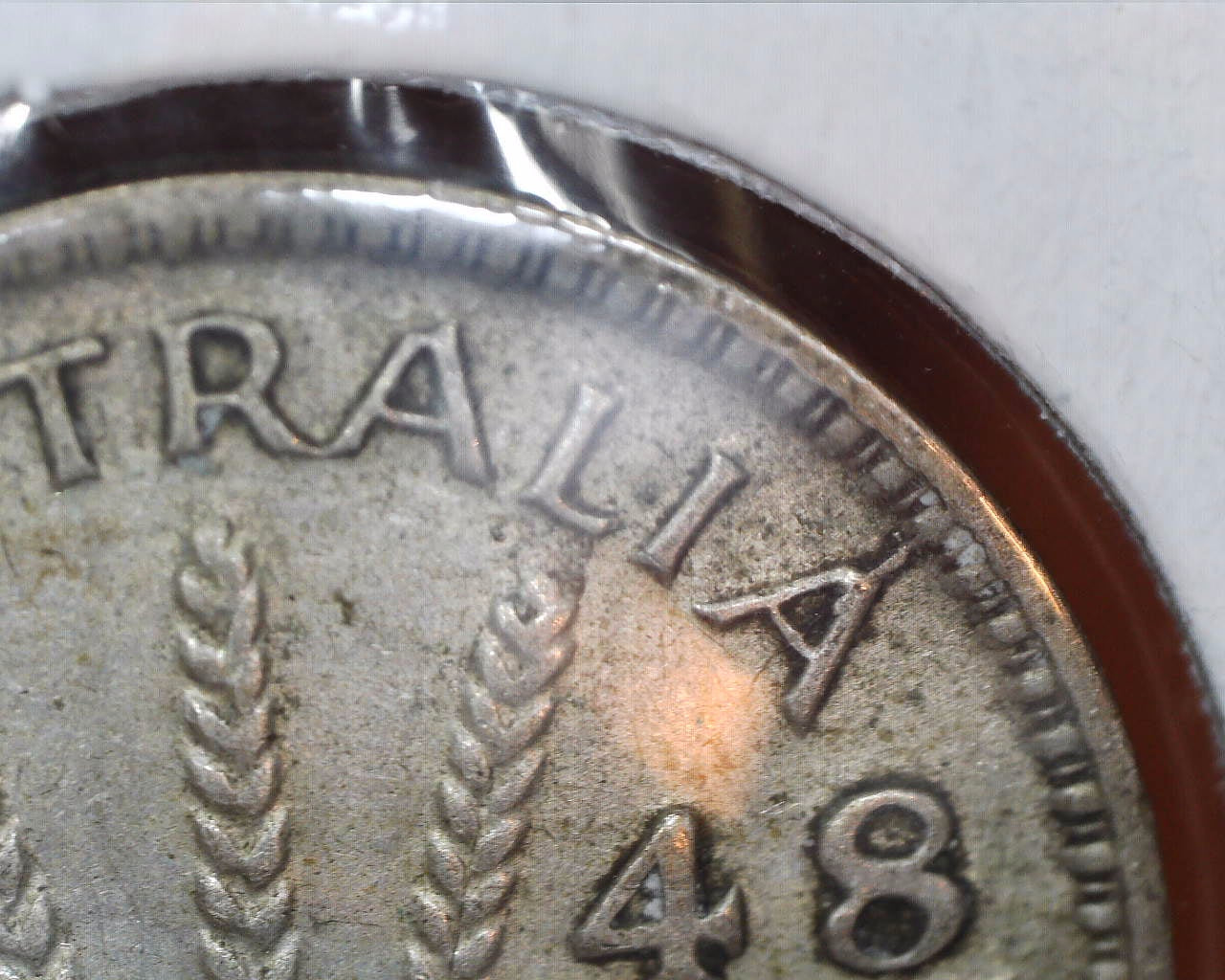 1948 Australian Three Pence - 50% Silver - Die Crack Error