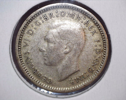 1948 Australian Three Pence - 50% Silver - Die Crack Error