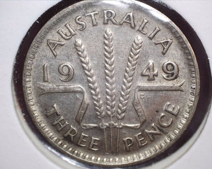 1949 Australian Three Pence - 50% Silver - Die Crack Error