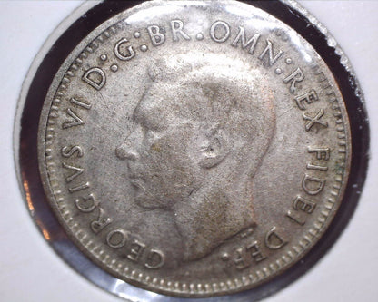 1949 Australian Three Pence - 50% Silver - Die Crack Error