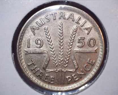 1950 Australian Three Pence - 50% Silver - Die Crack Error