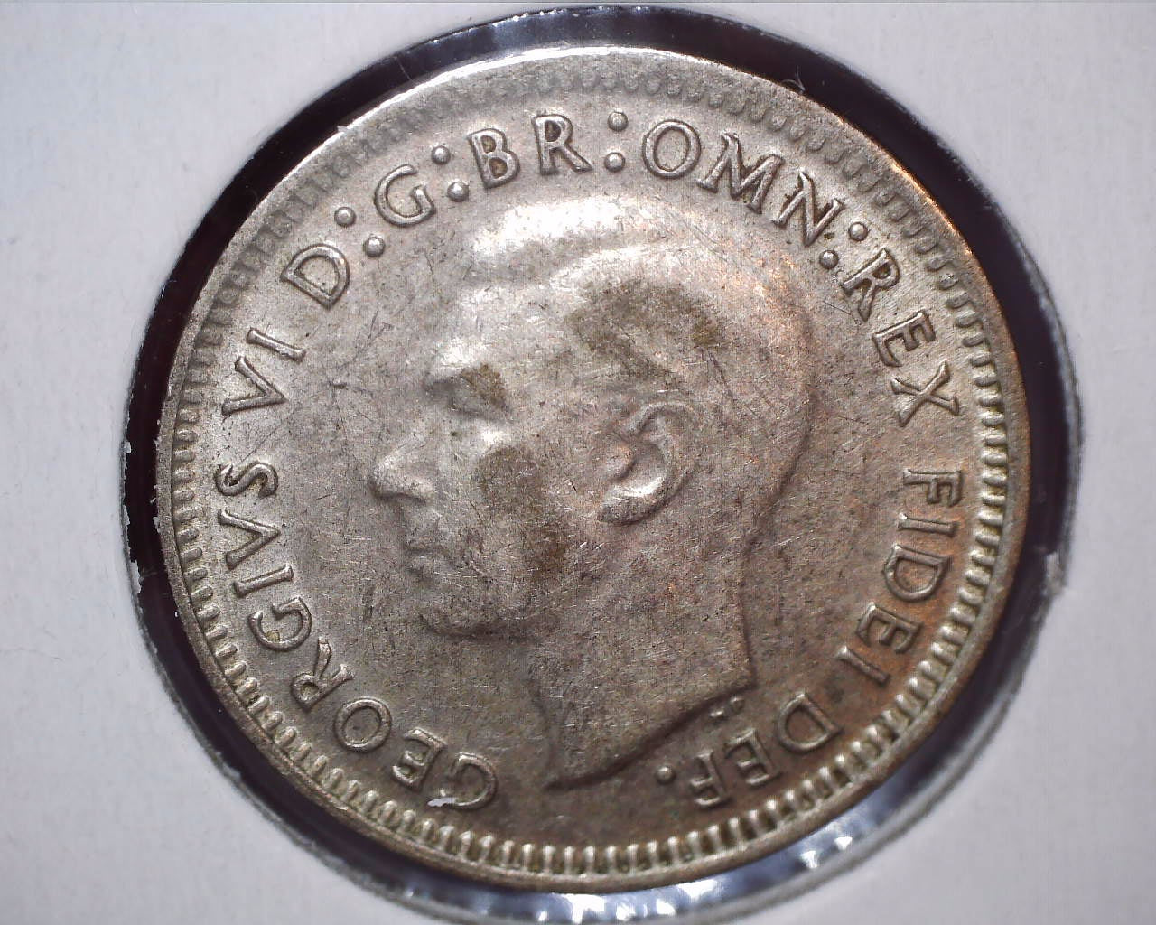 1950 Australian Three Pence - 50% Silver - Die Crack Error