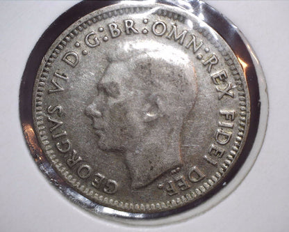 1950 Australian Three Pence - 50% Silver - Die Crack Error