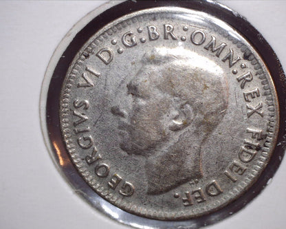 1950 Australian Three Pence - 50% Silver - CUD Error