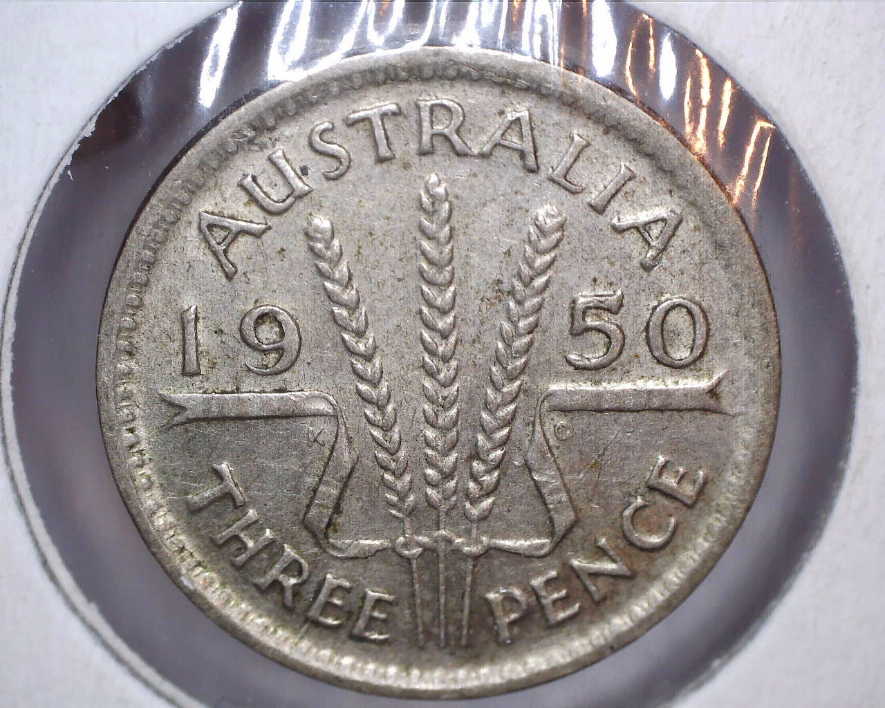 1950 Australian Three Pence - 50% Silver - Die Crack Error