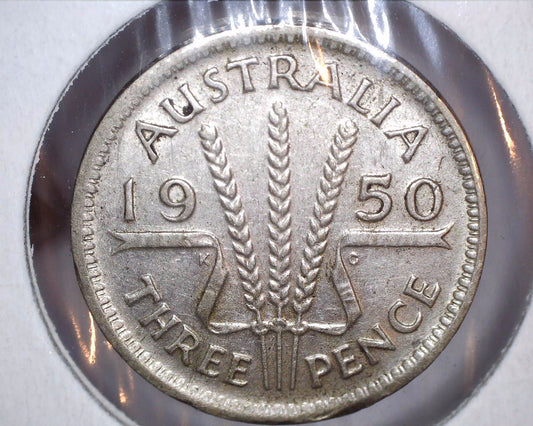 1950 Australian Three Pence - 50% Silver - Die Crack Error