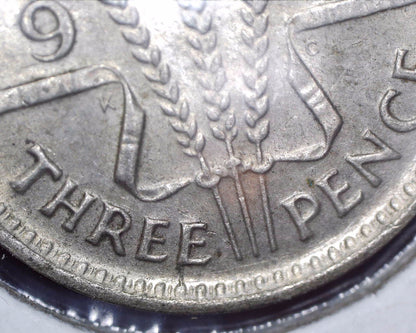 1950 Australian Three Pence - 50% Silver - Die Crack Error