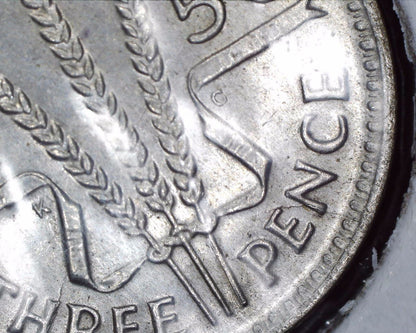 1950 Australian Three Pence - 50% Silver - Die Crack Error