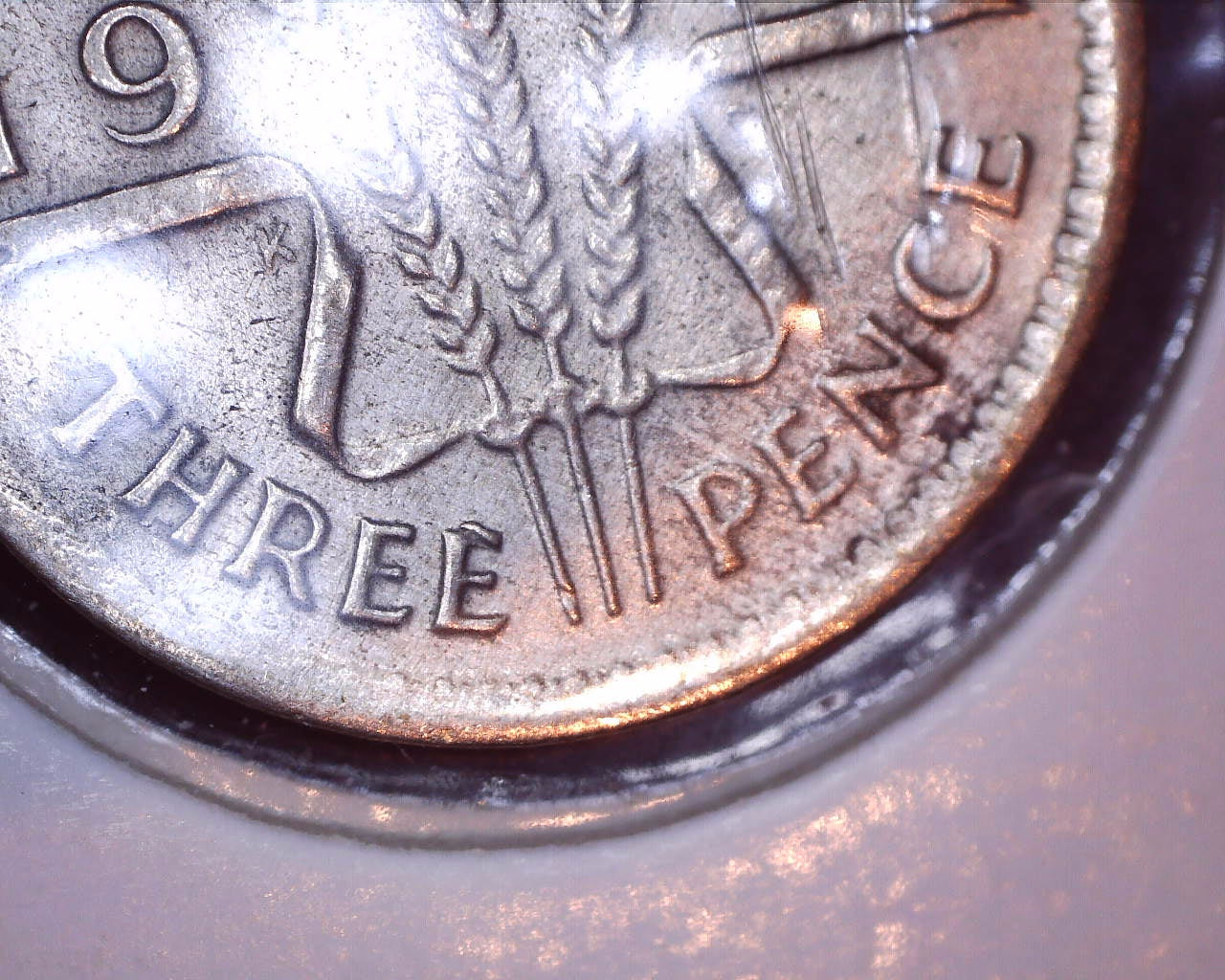 1950 Australian Three Pence - 50% Silver - CUD Error