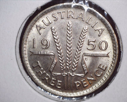 1950 Australian Three Pence - 50% Silver - Die Crack Error