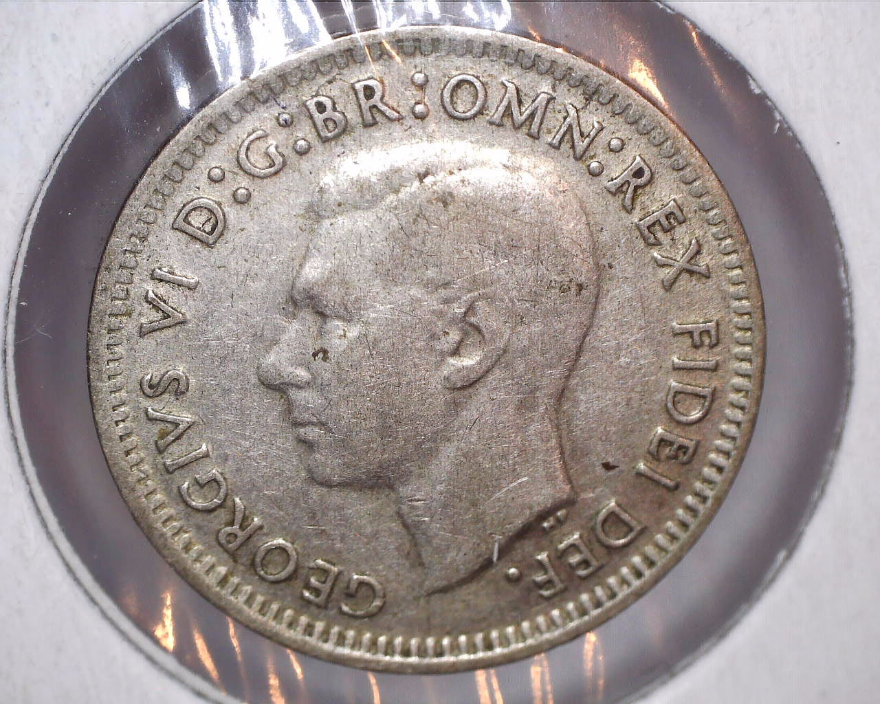 1950 Australian Three Pence - 50% Silver - Die Crack Error