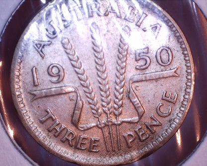 1950 Australian Three Pence - 50% Silver - Die Crack Error