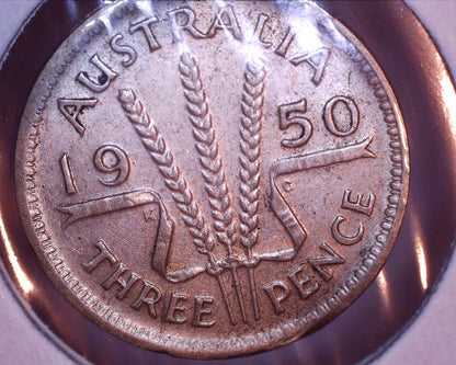 1950 Australian Three Pence - 50% Silver - Die Crack Error