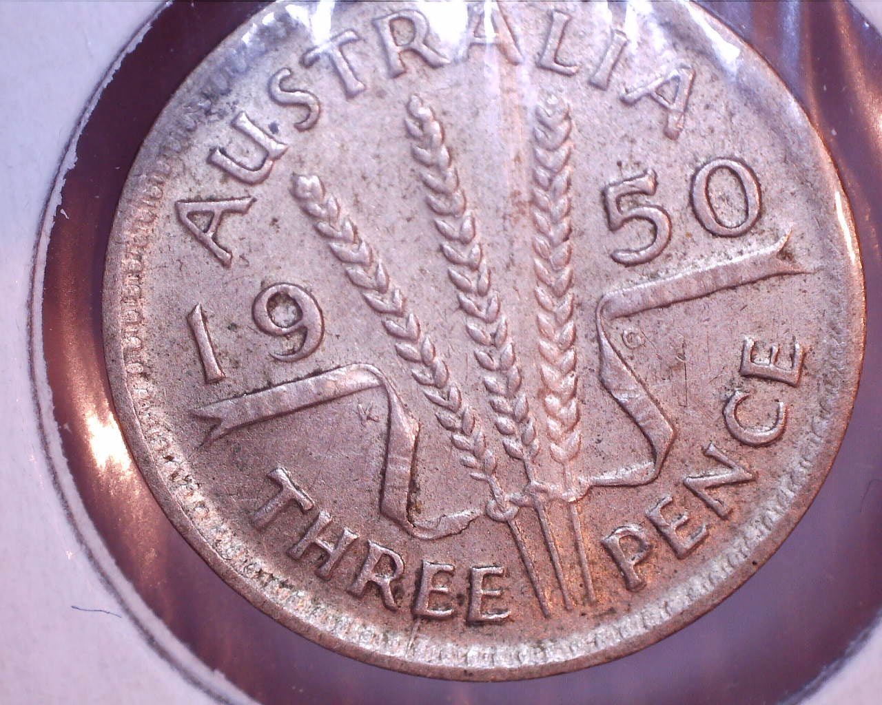 1950 Australian Three Pence - 50% Silver - Die Crack Error