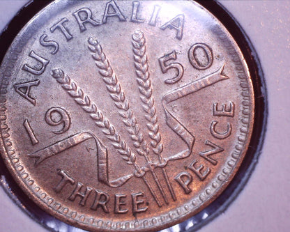 1950 Australian Three Pence - 50% Silver - Die Crack Error