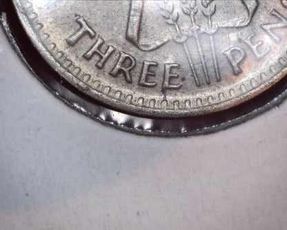 1950 Australian Three Pence - 50% Silver - Die Crack Error