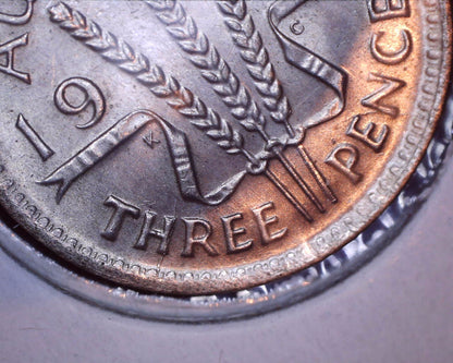 1950 Australian Three Pence - 50% Silver - Die Crack Error