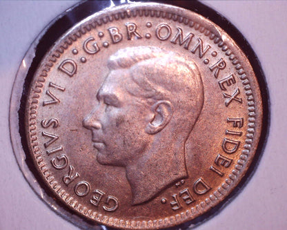 1950 Australian Three Pence - 50% Silver - Die Crack Error