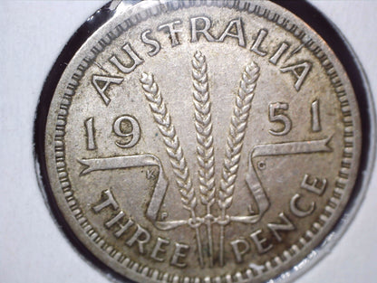 1951 - PL Australian Three Pence - 50% Silver - Die Crack Error