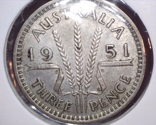 1951 - PL Australian Three Pence - 50% Silver - Die Crack Error