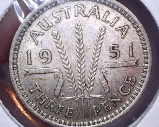 1951 - PL Australian Three Pence - 50% Silver - Die Crack Error