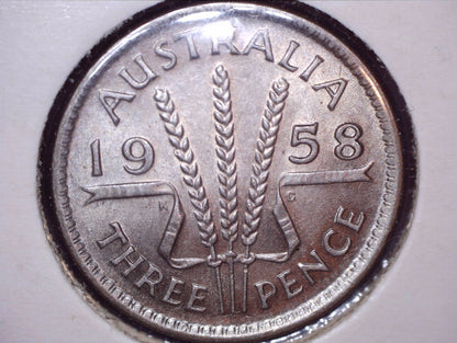 1958 Australian Three Pence - 50% Silver - Doubling Error