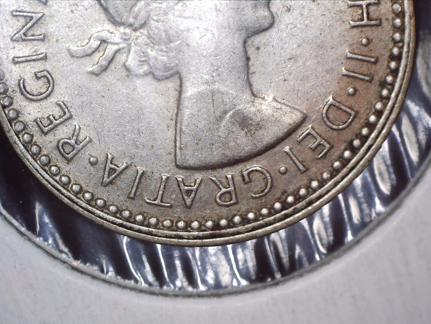 1959 Australian Three Pence - 50% Silver - Double Rim and Die Crack Error