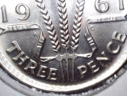 1961 Australian Three Pence - 50% Silver - Weak Strike / Die Filled Error